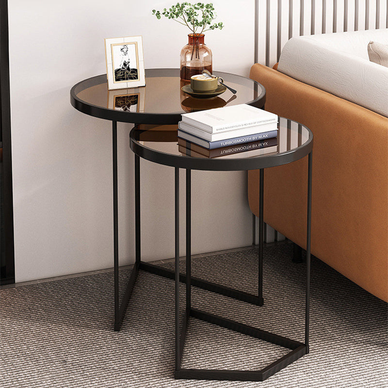 Contemporary Nordic Round Iron Transparent Glass Side Table 1 - Tier For Living Room