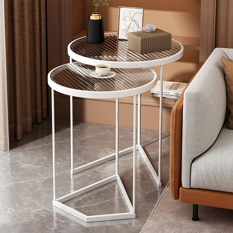 Contemporary Nordic Round Iron Transparent Glass Side Table 1 - Tier For Living Room