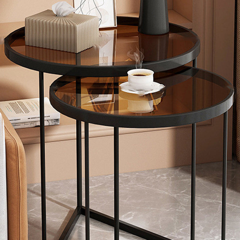 Contemporary Nordic Round Iron Transparent Glass Side Table 1 - Tier For Living Room