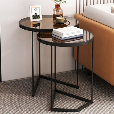 Contemporary Nordic Round Iron Transparent Glass Side Table 1 - Tier For Living Room