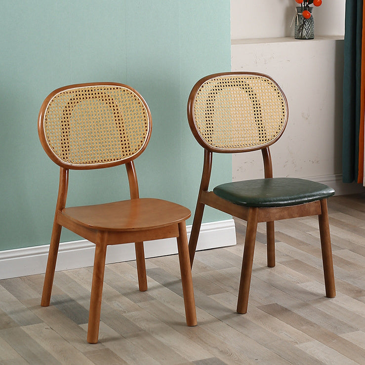 Contemporary Scandinavian Square Rubberwood Rattan Dining Chair Backrest For Dining Room