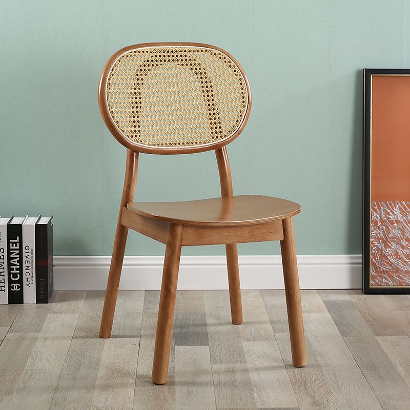 Contemporary Scandinavian Square Rubberwood Rattan Dining Chair Backrest For Dining Room