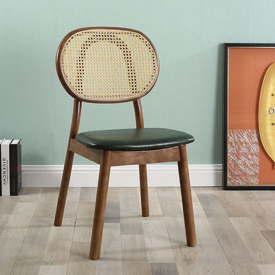 Contemporary Scandinavian Square Rubberwood Rattan Dining Chair Backrest For Dining Room