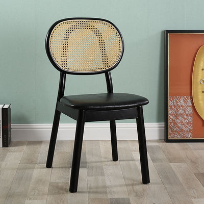 Contemporary Scandinavian Square Rubberwood Rattan Dining Chair Backrest For Dining Room