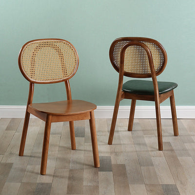 Contemporary Scandinavian Square Rubberwood Rattan Dining Chair Backrest For Dining Room