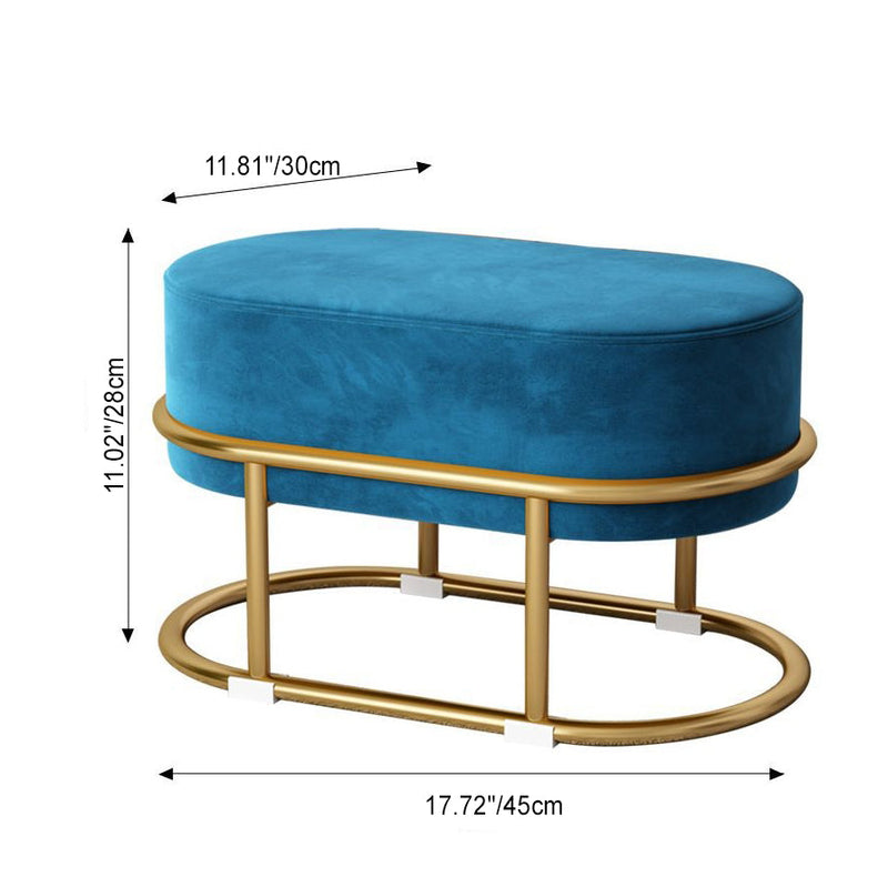 Modern Minimalist Long Oval Velvet Fabric Steel Frame Low Stool For Living Room