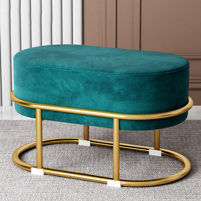 Modern Minimalist Long Oval Velvet Fabric Steel Frame Low Stool For Living Room