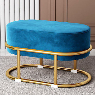 Modern Minimalist Long Oval Velvet Fabric Steel Frame Low Stool For Living Room