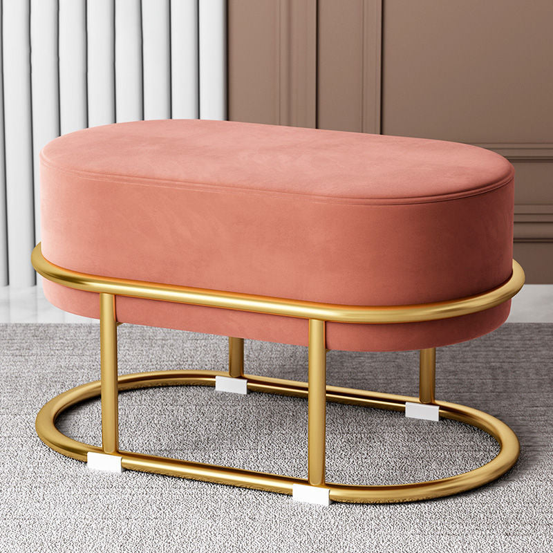 Modern Minimalist Long Oval Velvet Fabric Steel Frame Low Stool For Living Room