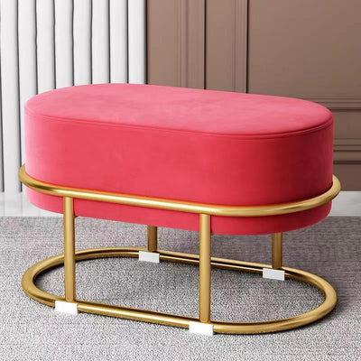 Modern Minimalist Long Oval Velvet Fabric Steel Frame Low Stool For Living Room