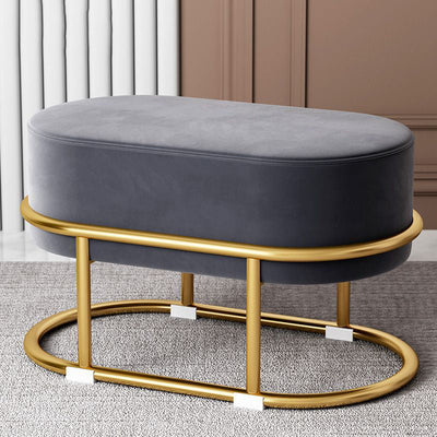 Modern Minimalist Long Oval Velvet Fabric Steel Frame Low Stool For Living Room