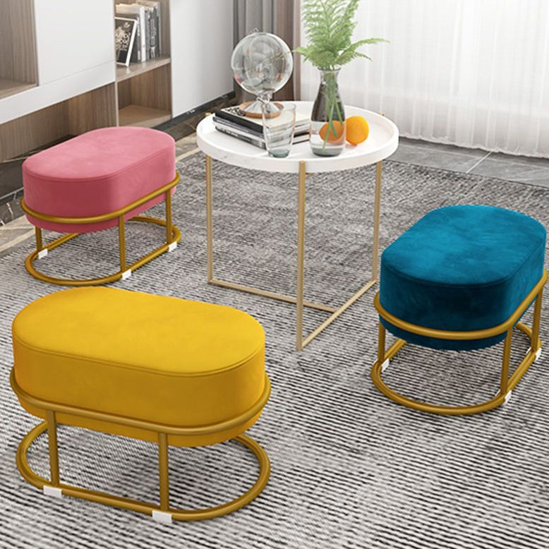 Modern Minimalist Long Oval Velvet Fabric Steel Frame Low Stool For Living Room