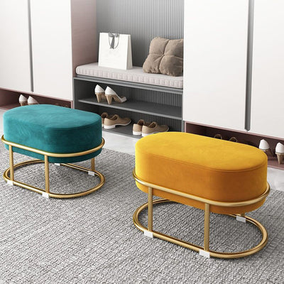 Modern Minimalist Long Oval Velvet Fabric Steel Frame Low Stool For Living Room