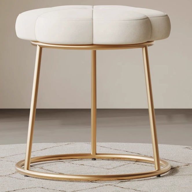 Modern Minimalist Floral Velvet Steel Frame Vanity Stool For Bedroom