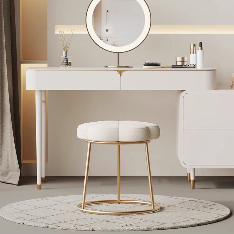 Modern Minimalist Floral Velvet Steel Frame Vanity Stool For Bedroom