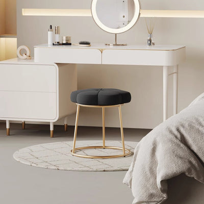 Modern Minimalist Floral Velvet Steel Frame Vanity Stool For Bedroom