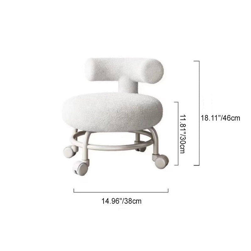 Modern Minimalist Round Upholstered Lambswool Steel Frame Low Stool Curved Backrest For Living Room