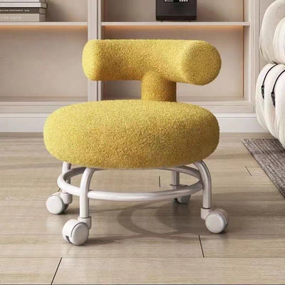 Modern Minimalist Round Upholstered Lambswool Steel Frame Low Stool Curved Backrest For Living Room