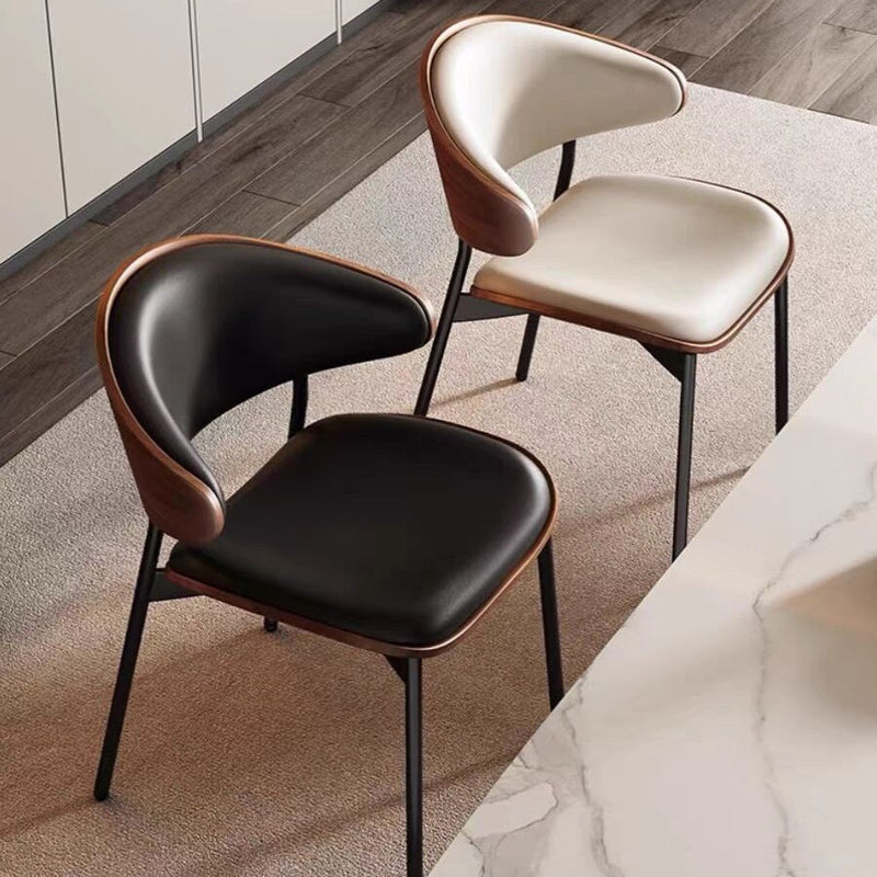 Modern Minimalist Square Curved Seat Leather Faux Sheet Metal Dining Chair Backrest For Dining Room