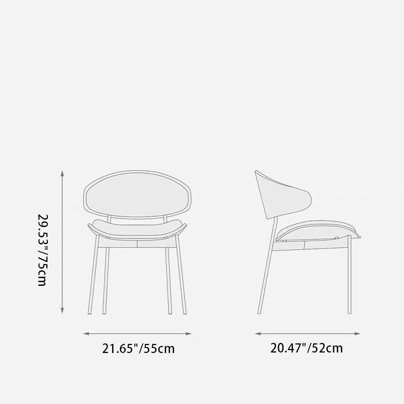 Modern Minimalist Square Curved Seat Leather Faux Sheet Metal Dining Chair Backrest For Dining Room