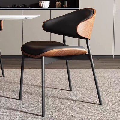 Modern Minimalist Square Curved Seat Leather Faux Sheet Metal Dining Chair Backrest For Dining Room