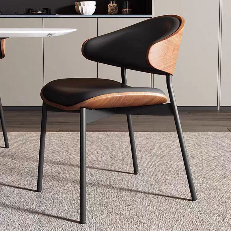 Modern Minimalist Square Curved Seat Leather Faux Sheet Metal Dining Chair Backrest For Dining Room