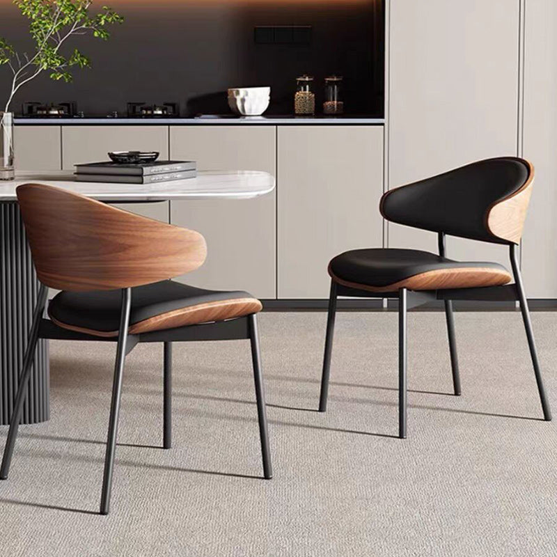 Modern Minimalist Square Curved Seat Leather Faux Sheet Metal Dining Chair Backrest For Dining Room