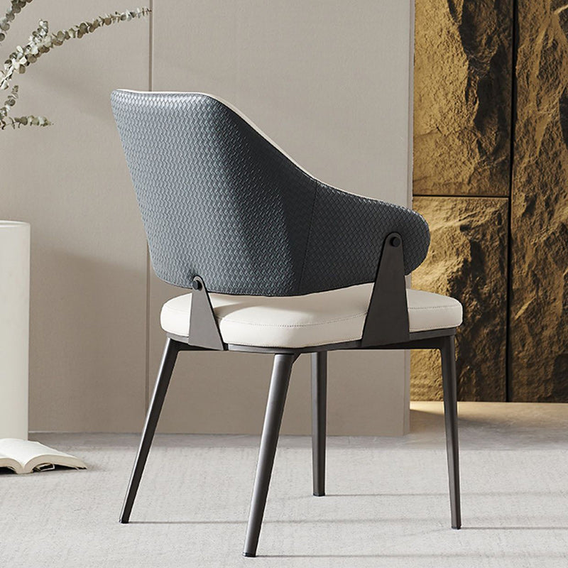 Modern Luxury Square Upholstered Leather Metal Frame Dining Chair Curved Backrest For Dining Room