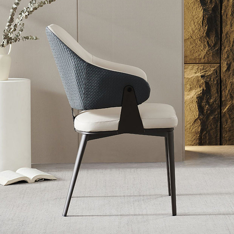 Modern Luxury Square Upholstered Leather Metal Frame Dining Chair Curved Backrest For Dining Room