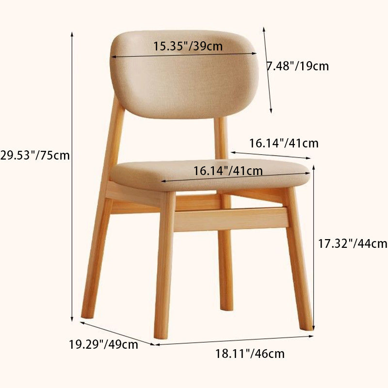 Modern Minimalist Square Upholstered Cotton Linen Solid Wood Dining Chair Curved Backrest For Dining Room