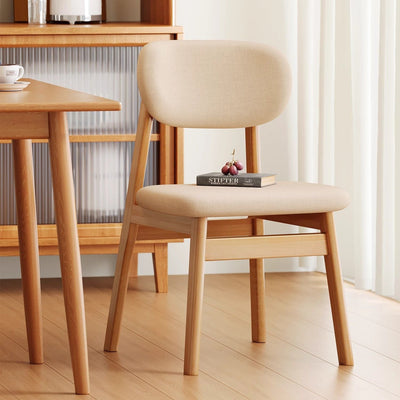 Modern Minimalist Square Upholstered Cotton Linen Solid Wood Dining Chair Curved Backrest For Dining Room