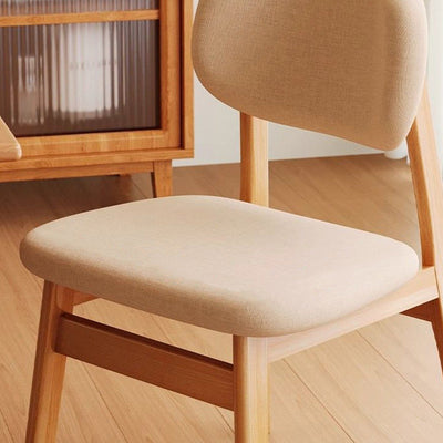 Modern Minimalist Square Upholstered Cotton Linen Solid Wood Dining Chair Curved Backrest For Dining Room