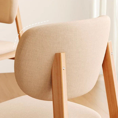 Modern Minimalist Square Upholstered Cotton Linen Solid Wood Dining Chair Curved Backrest For Dining Room