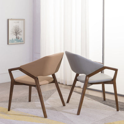 Modern Minimalist Square Leather Solid Wood Dining Chair Curved Backrest For Dining Room