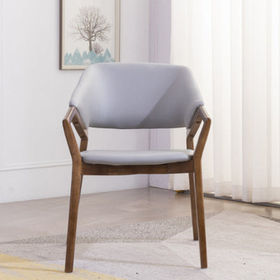 Modern Minimalist Square Leather Solid Wood Dining Chair Curved Backrest For Dining Room