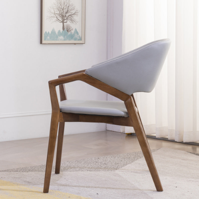 Modern Minimalist Square Leather Solid Wood Dining Chair Curved Backrest For Dining Room