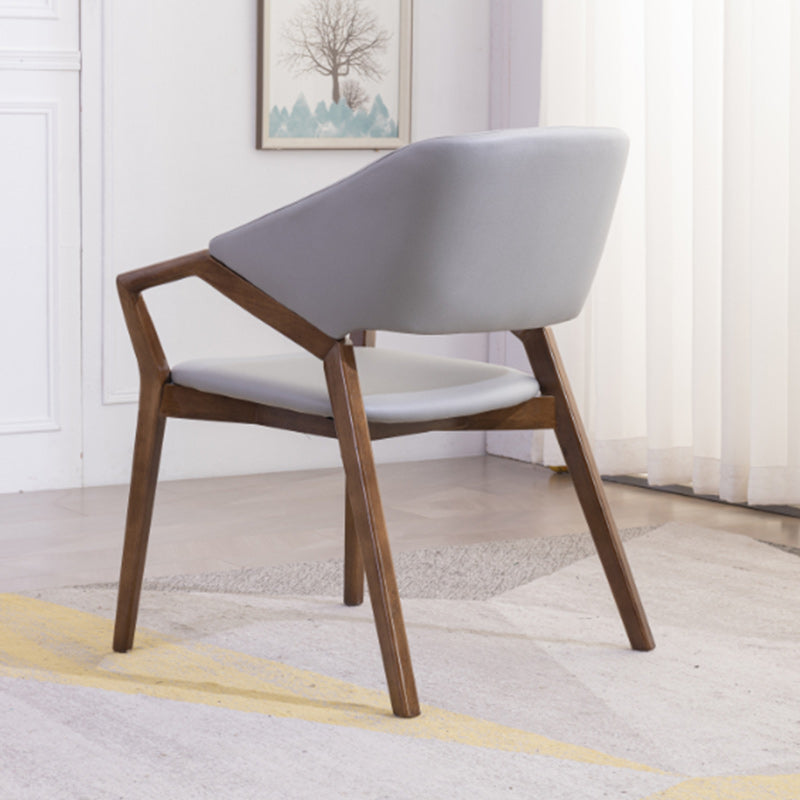 Modern Minimalist Square Leather Solid Wood Dining Chair Curved Backrest For Dining Room