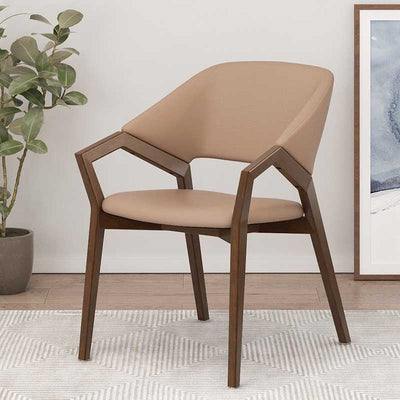 Modern Minimalist Square Leather Solid Wood Dining Chair Curved Backrest For Dining Room