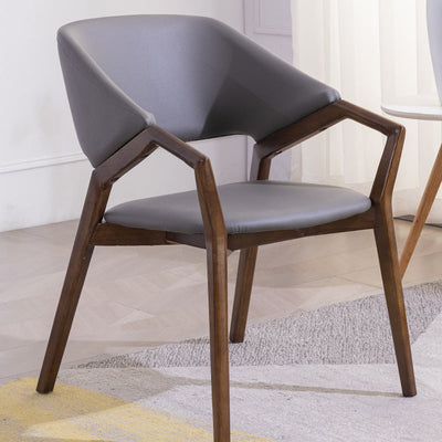 Modern Minimalist Square Leather Solid Wood Dining Chair Curved Backrest For Dining Room