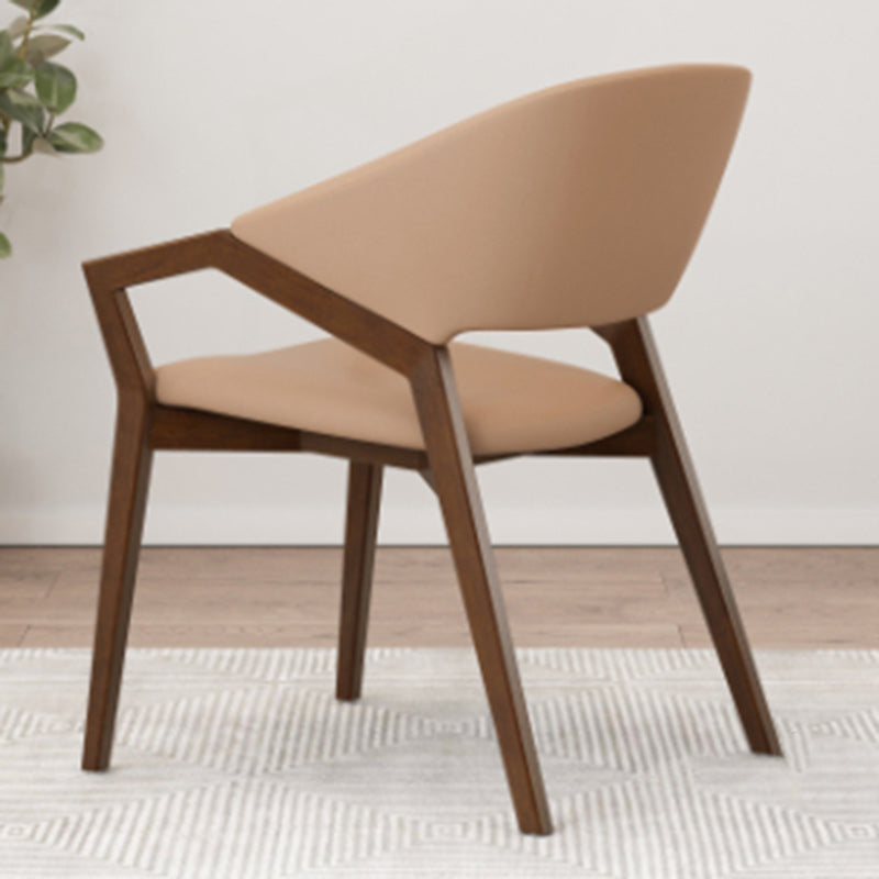 Modern Minimalist Square Leather Solid Wood Dining Chair Curved Backrest For Dining Room