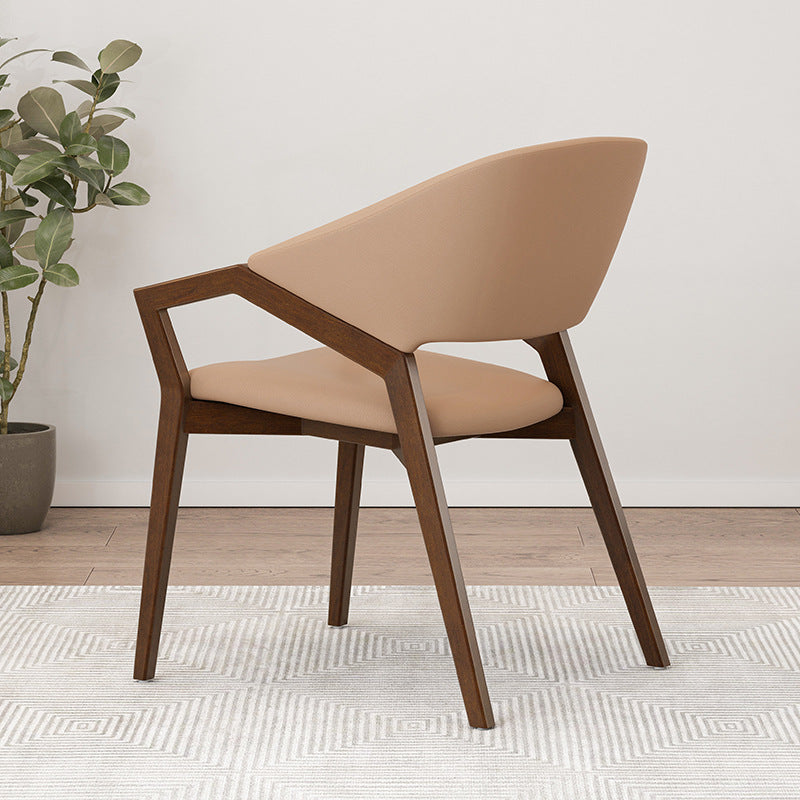 Modern Minimalist Square Leather Solid Wood Dining Chair Curved Backrest For Dining Room