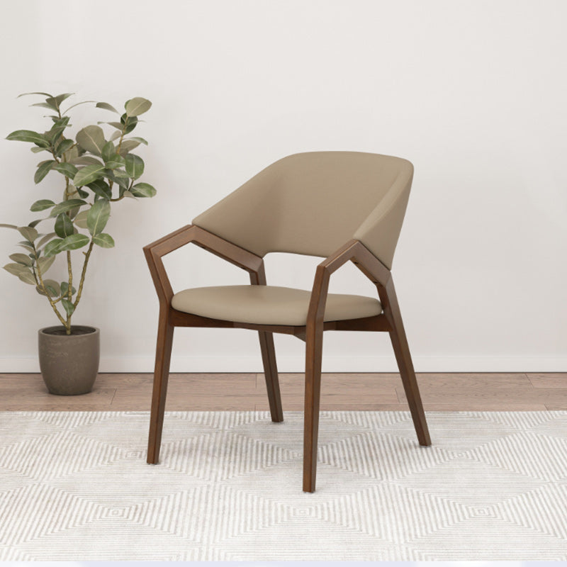 Modern Minimalist Square Leather Solid Wood Dining Chair Curved Backrest For Dining Room