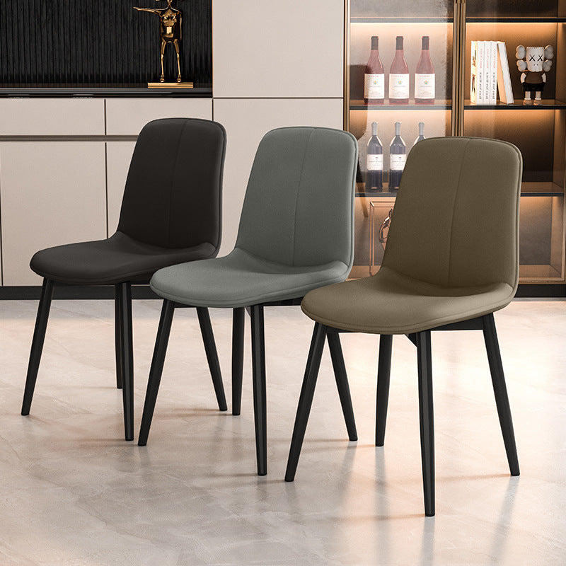 Modern Minimalist Rectangular Upholstered Leather Carbon Steel Dining Chair Backrest For Dining Room