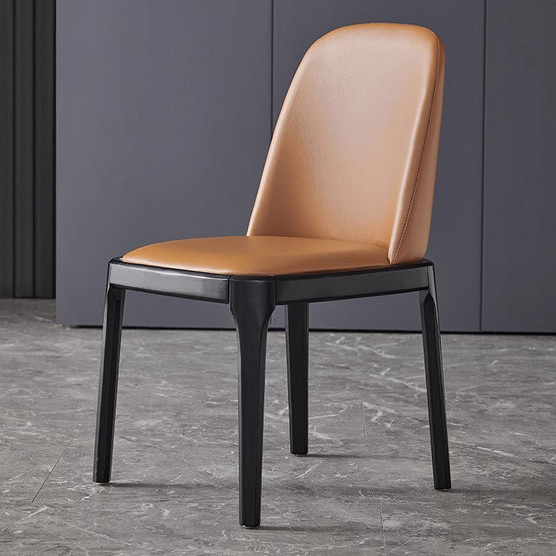 Contemporary Nordic Square Leather Solid Wood Dining Chair Curved Backrest For Dining Room