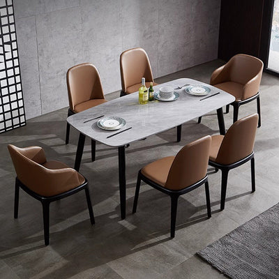 Contemporary Nordic Square Leather Solid Wood Dining Chair Curved Backrest For Dining Room