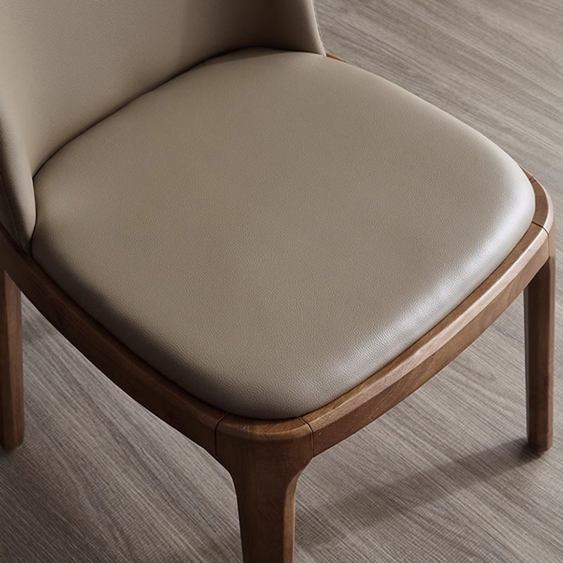 Contemporary Nordic Square Leather Solid Wood Dining Chair Curved Backrest For Dining Room