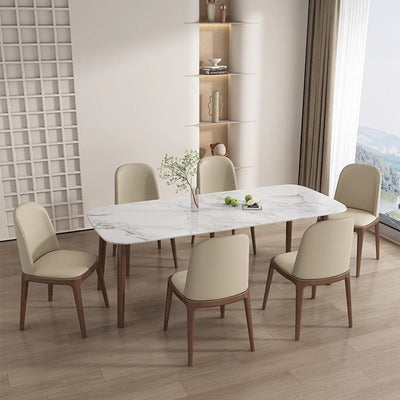 Contemporary Nordic Square Leather Solid Wood Dining Chair Curved Backrest For Dining Room