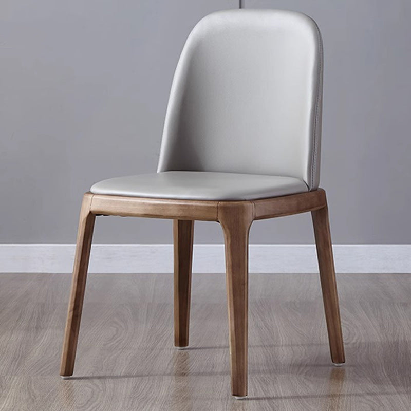 Contemporary Nordic Square Leather Solid Wood Dining Chair Curved Backrest For Dining Room