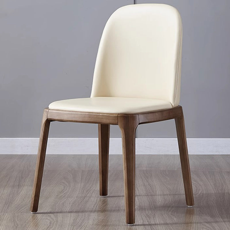 Contemporary Nordic Square Leather Solid Wood Dining Chair Curved Backrest For Dining Room