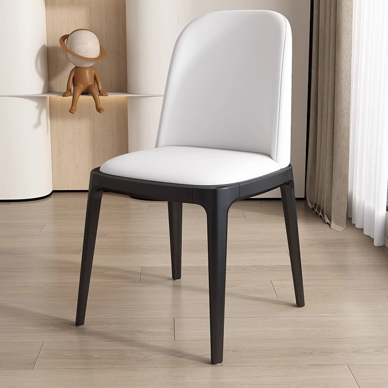 Contemporary Nordic Square Leather Solid Wood Dining Chair Curved Backrest For Dining Room